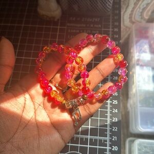 Pink Yellow and Red Stretchy Beaded Bracelet for Women/Girls with Charm
